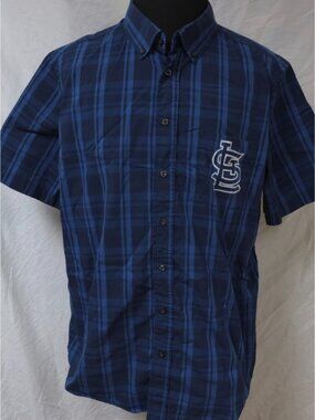 St. Louis Cardinals George Mens 2XL 50-52 Blue Short Sleeve MLB Button Up Shirt